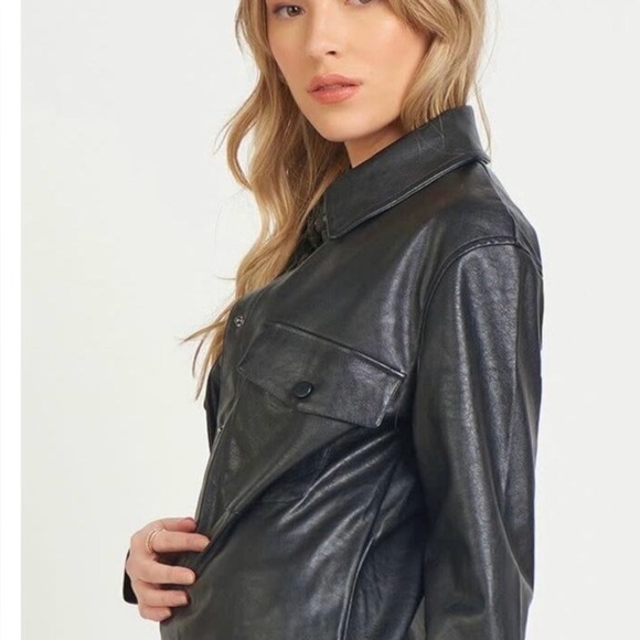 Dex Faux Black Leather Shirt/Shacket - Picture 2 of 6